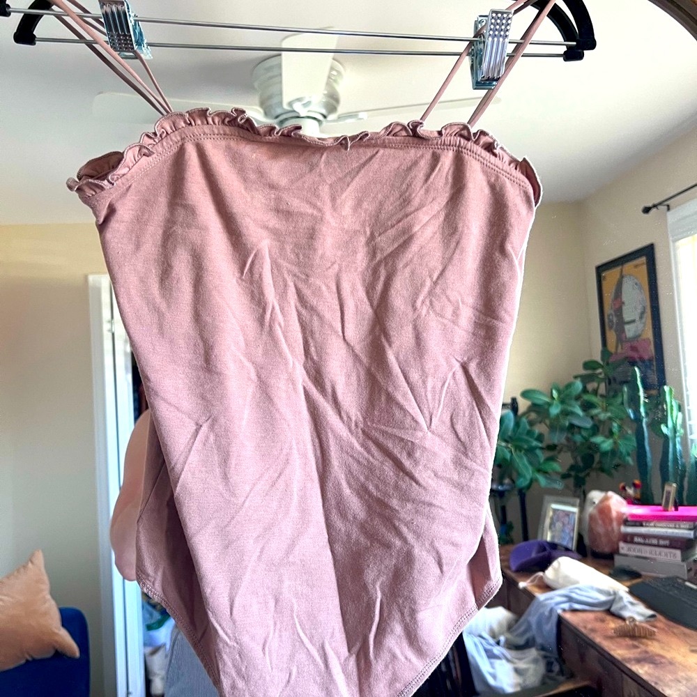 Abercrombie & Fitch Brown Ruffled Spaghetti Strap Body Suit Size M